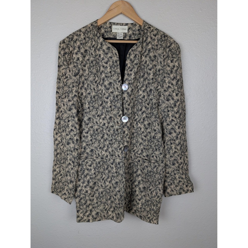 Vintage Casual Corner Jacket Womens 16 Black Beige Abstract Button Front 90s